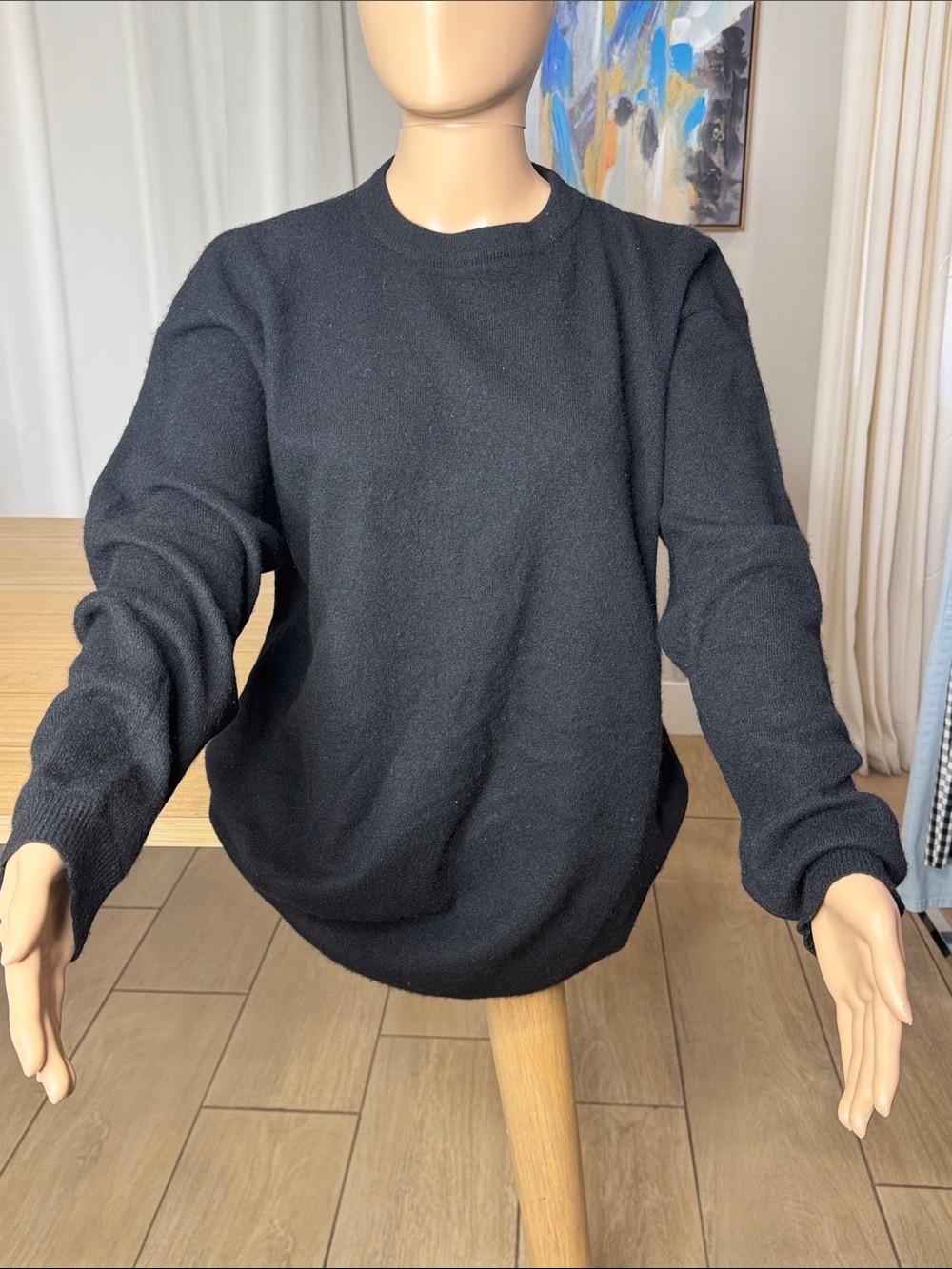 Vintage Nancy Heller 100% Cashmere Black Oversized Crewneck Sweater Size 1
